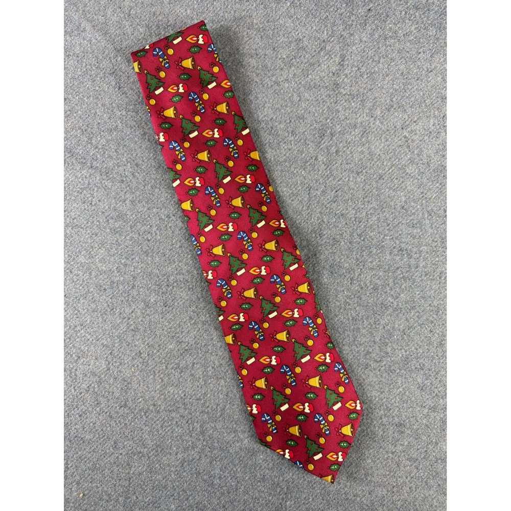 Christian Dior Monsieur Necktie Mens Burgundy Christmas Tree Candy Cane Silk - Picture 4 of 5